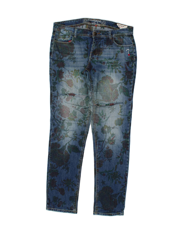 Женские джинсы скинни DESIGUAL W32 L32 синие с цветочным принтом из полиэстера