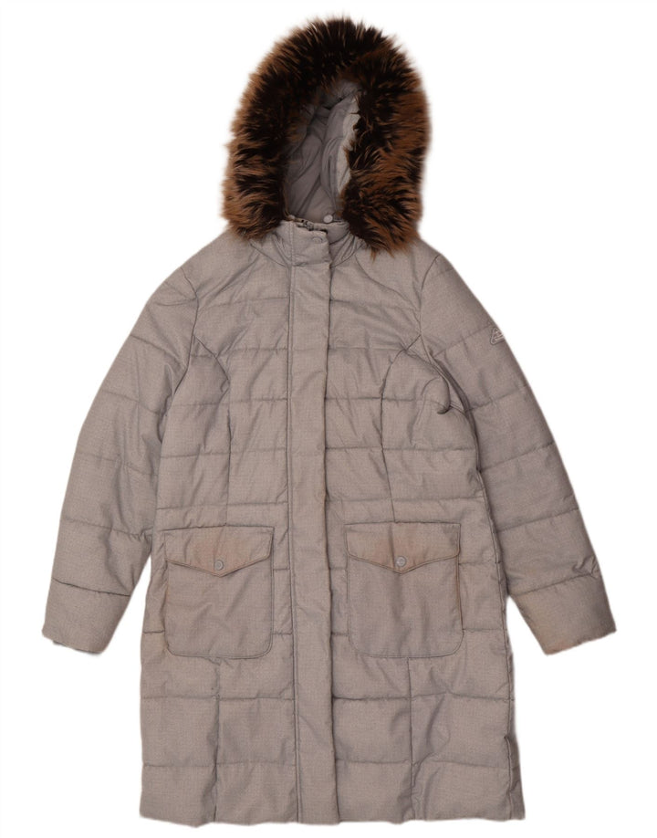Женское стеганое пальто с капюшоном Barbour UK 16, большой серый полиэстер