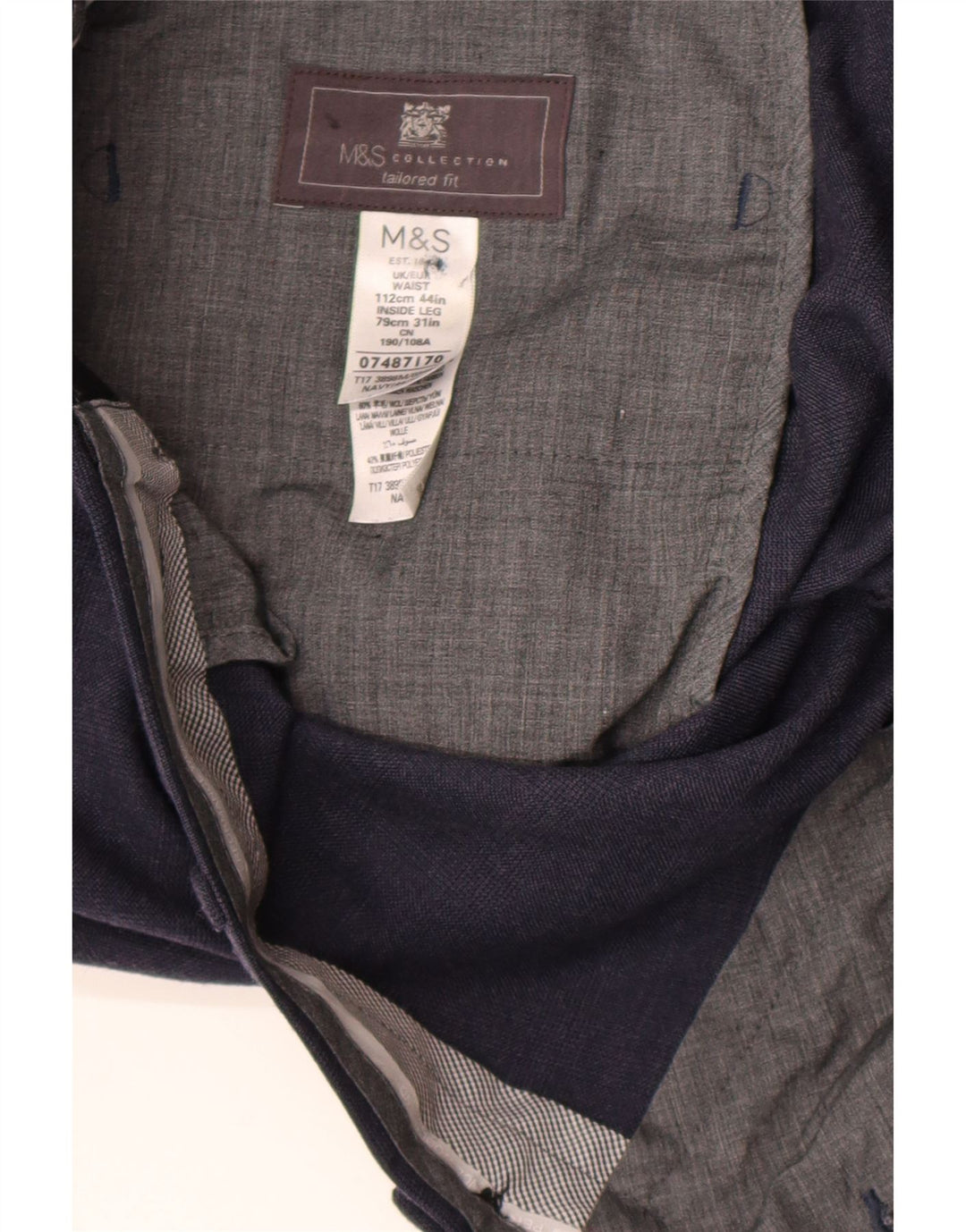 Мужские костюмные брюки классического кроя Marks & Spencer W44 L31 темно-синие шерстяные