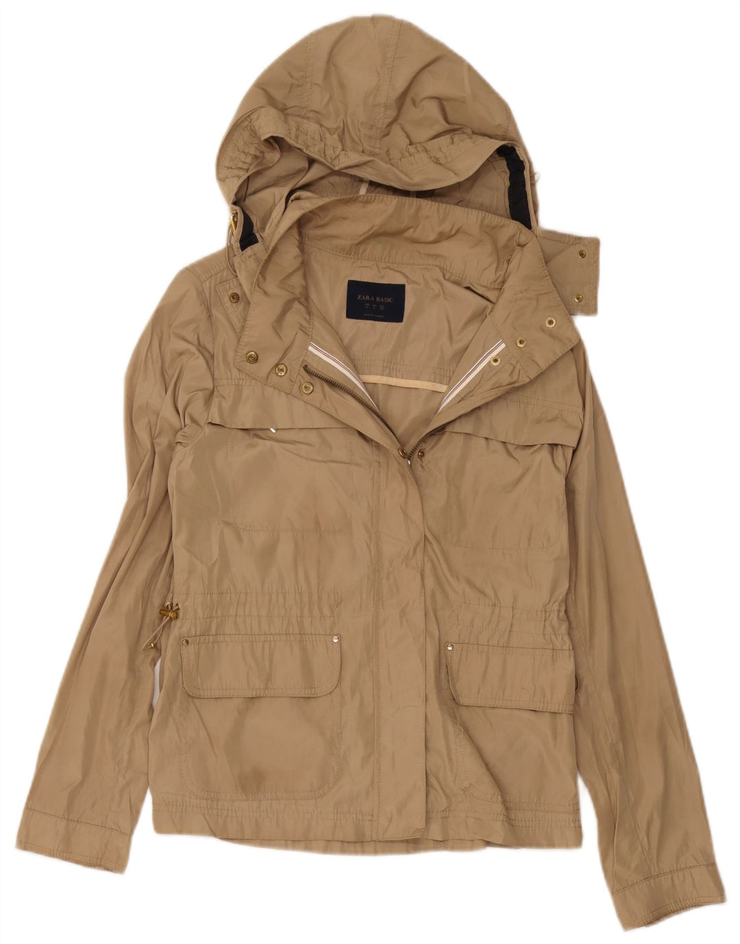Женская дождевик с капюшоном Zara UK 12, средний бежевый, полиэстер