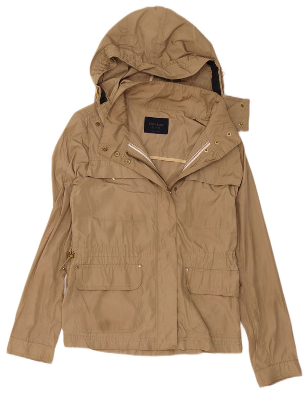 Женская дождевик с капюшоном Zara UK 12, средний бежевый, полиэстер