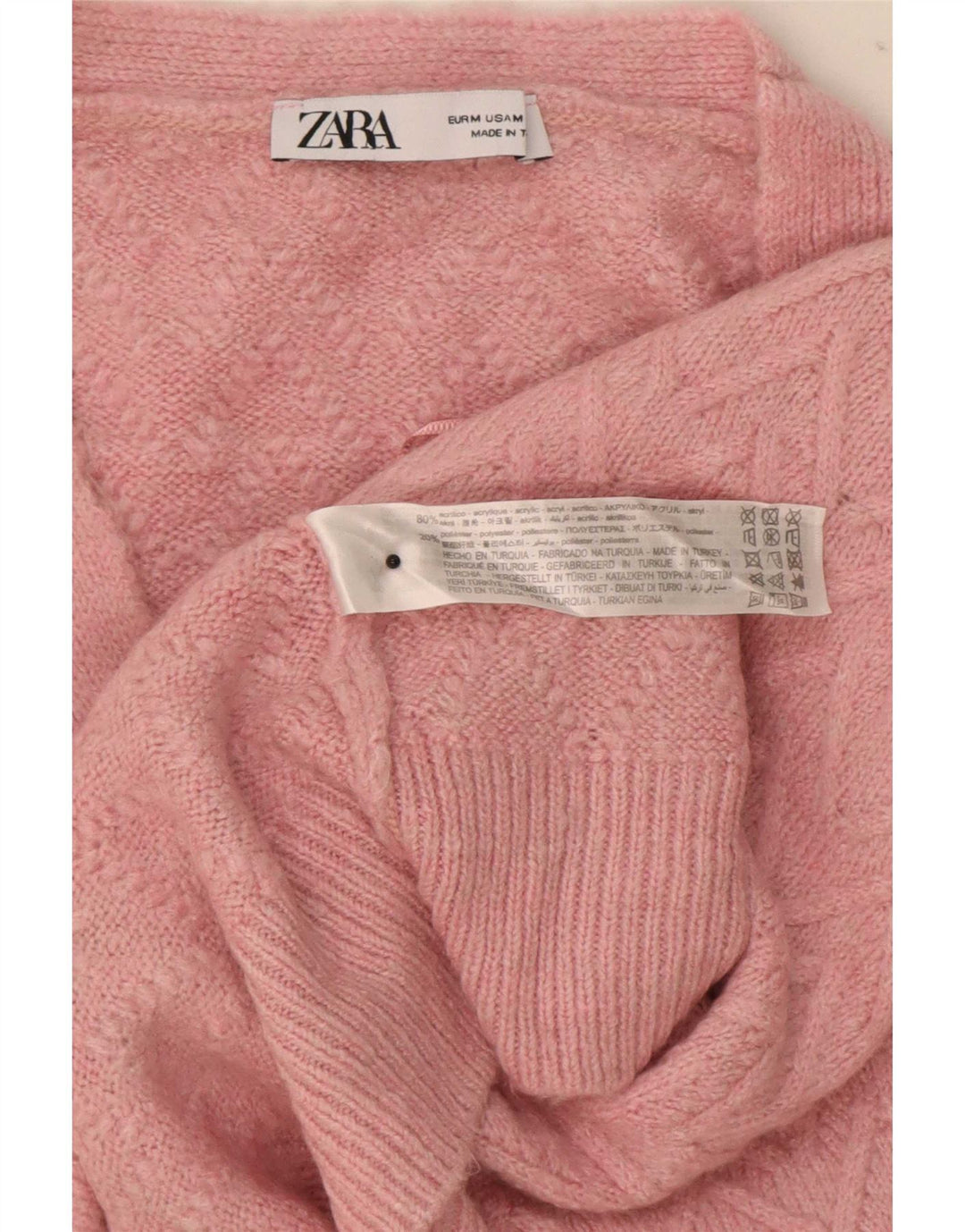 Женский укороченный кардиган оверсайз Zara UK 14, средний розовый с шевроном