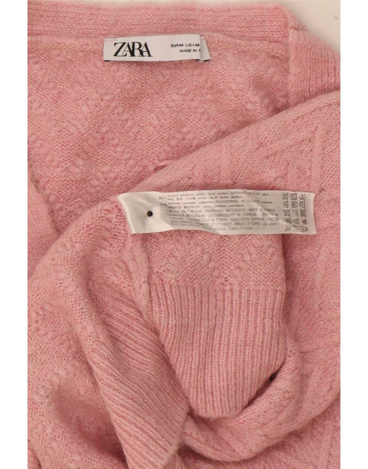Женский укороченный кардиган оверсайз Zara UK 14, средний розовый с шевроном