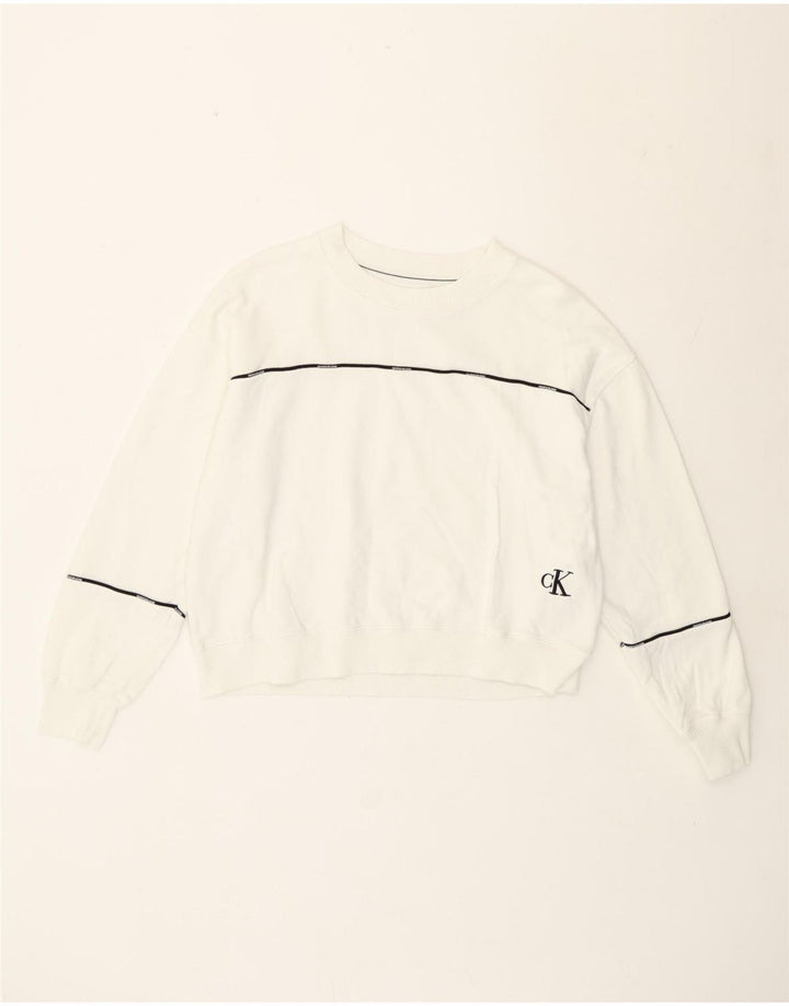 Женский укороченный свитшот Calvin Klein UK 14, средний белый в полоску