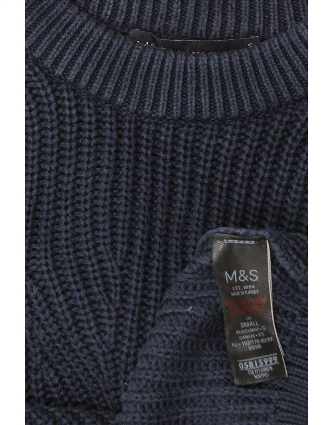 Мужской джемпер с вырезом лодочкой Marks & Spencer, маленький темно-синий хлопковый свитер