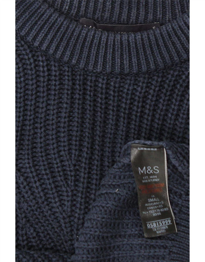Мужской джемпер с вырезом лодочкой Marks & Spencer, маленький темно-синий хлопковый свитер