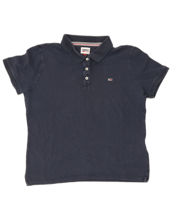 Женская рубашка-поло Tommy Hilfiger UK 12, средний темно-синий хлопок