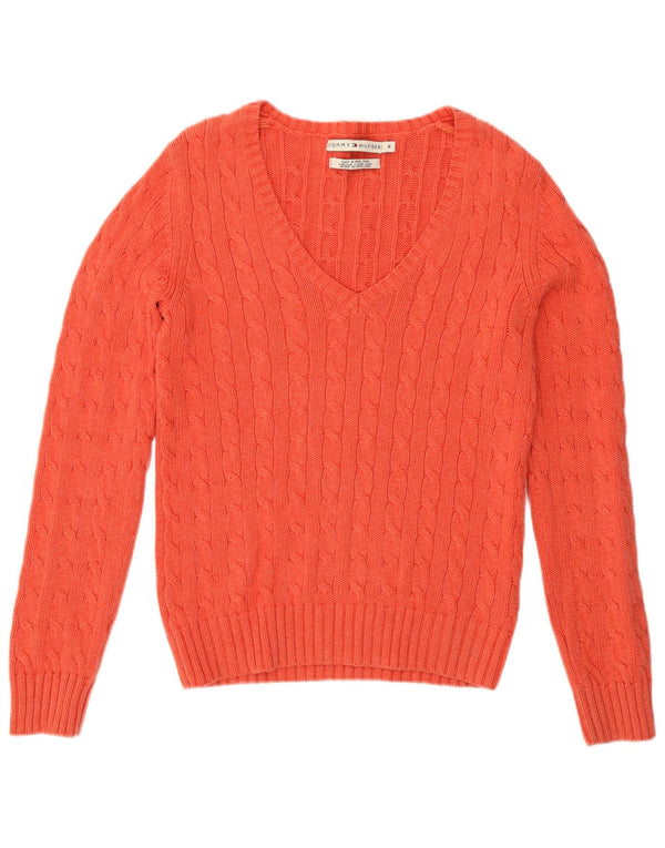 Женский джемпер с v-образным вырезом Tommy Hilfiger UK 14, хлопок среднего розового цвета