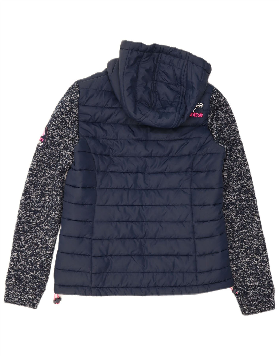 SUPERDRY Womens Graphic Padded Jacket UK 14 Medium Navy Blue Flecked
