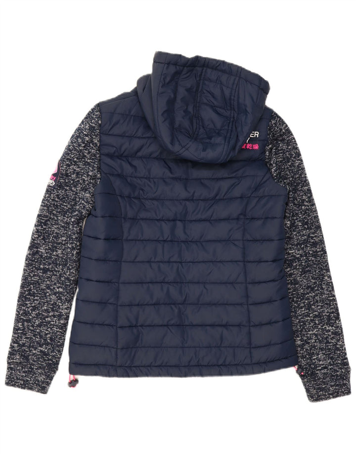 SUPERDRY Womens Graphic Padded Jacket UK 14 Medium Navy Blue Flecked