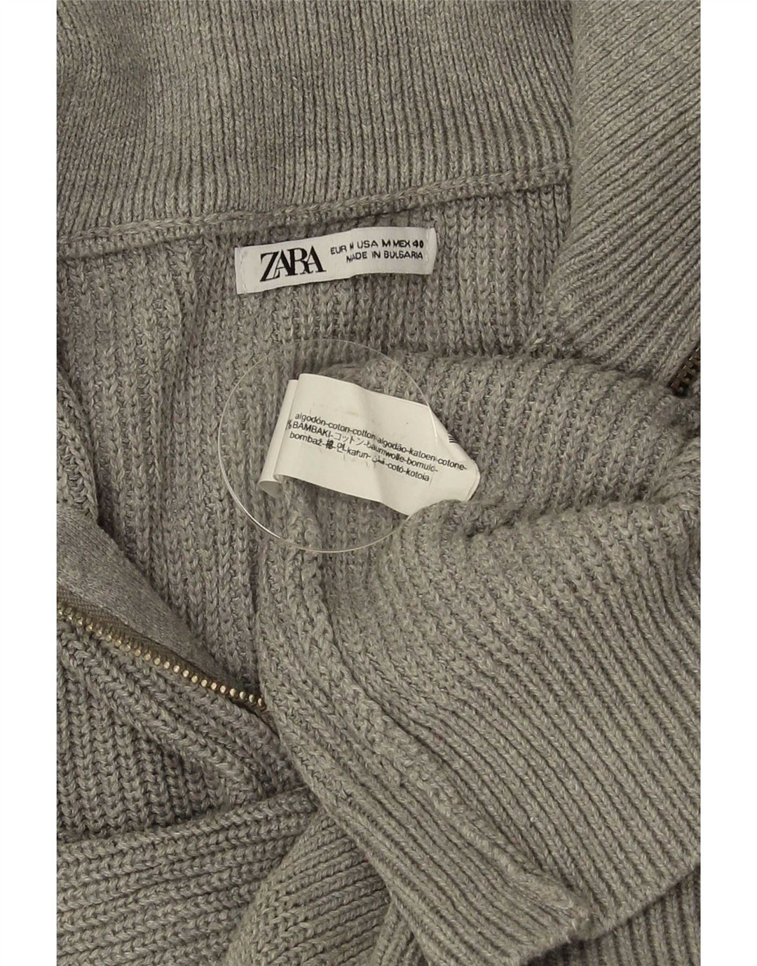 Мужской джемпер с воротником на молнии Zara, хлопковый свитер среднего серого цвета
