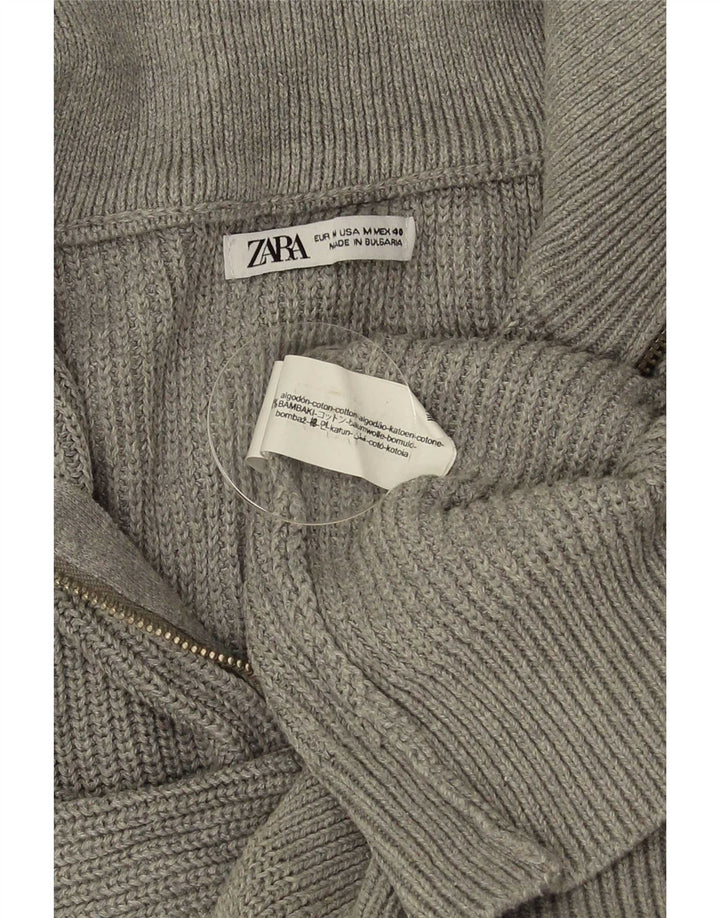 Мужской джемпер с воротником на молнии Zara, хлопковый свитер среднего серого цвета