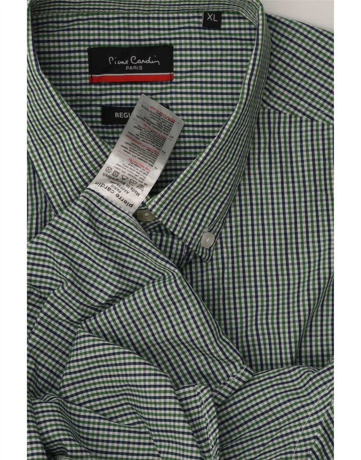 Мужская рубашка стандартного кроя Pierre Cardin XL зеленая в мелкую клетку из полиэстера