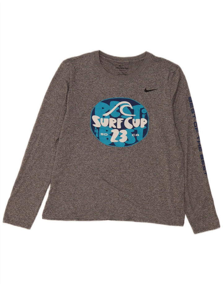 Женский топ NIKE Dri Fit с длинным рукавом и графикой, Великобритания, 14, средний серый, в крапинку