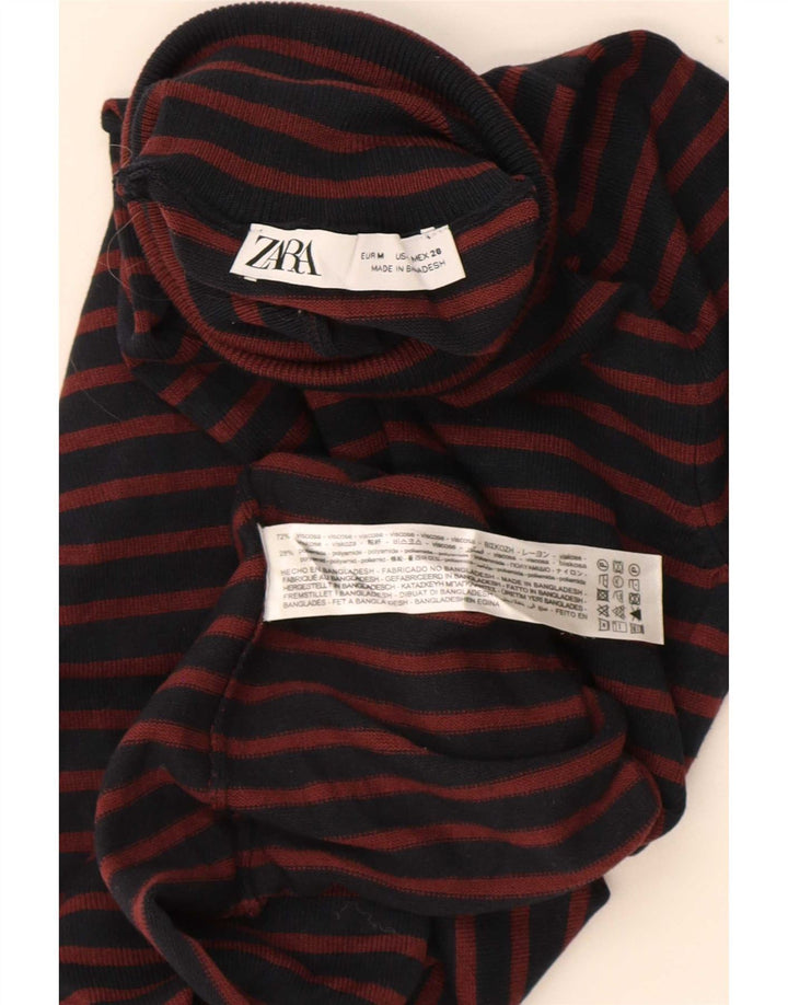 Женский топ Zara с длинным рукавом UK 12, средний темно-синий в полоску из вискозы