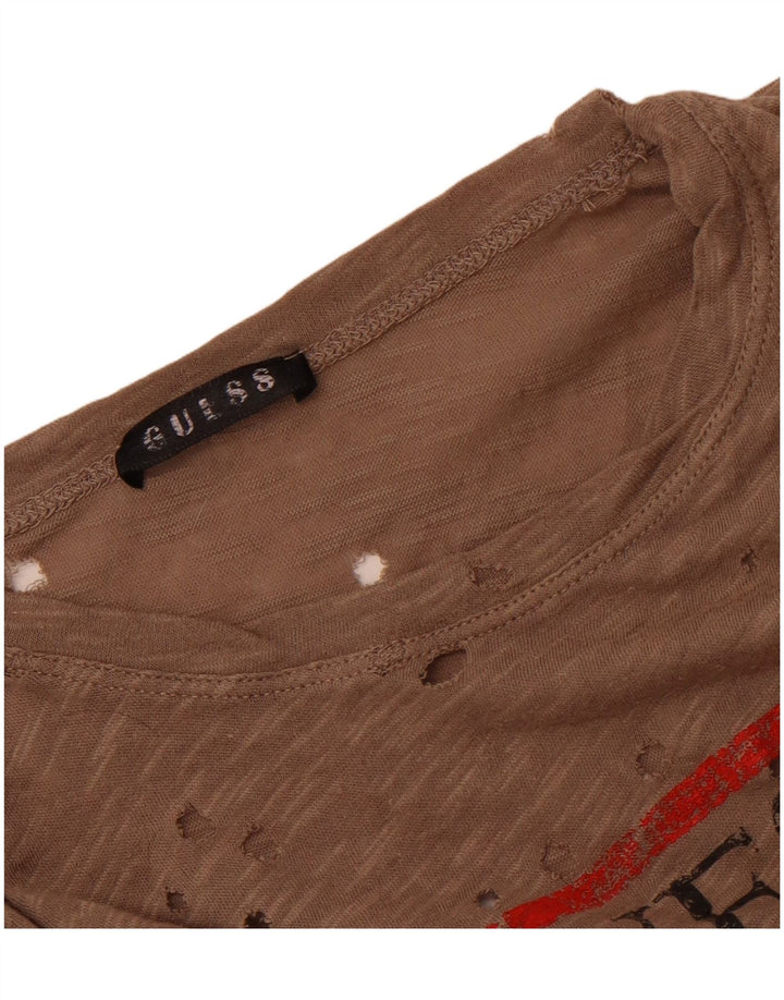 Женская футболка Guess с перфорированной графикой Top UK 14, средний коричневый цвет
