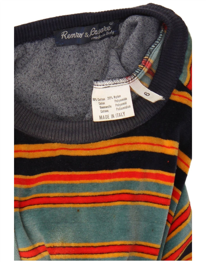 Винтажный мужской махровый свитшот, джемпер среднего размера, темно-синий, хлопковый в полоску