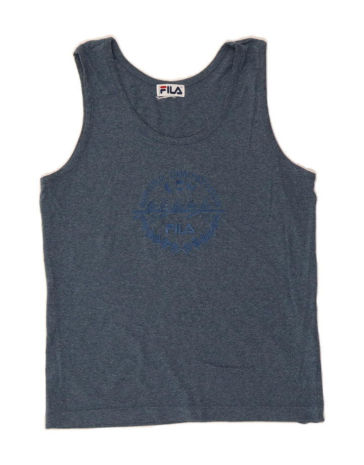 FILA Womens Graphic Vest Top UK 14 Large Navy Blue Vintage Fila and Second-Hand Fila from Messina Hembry 