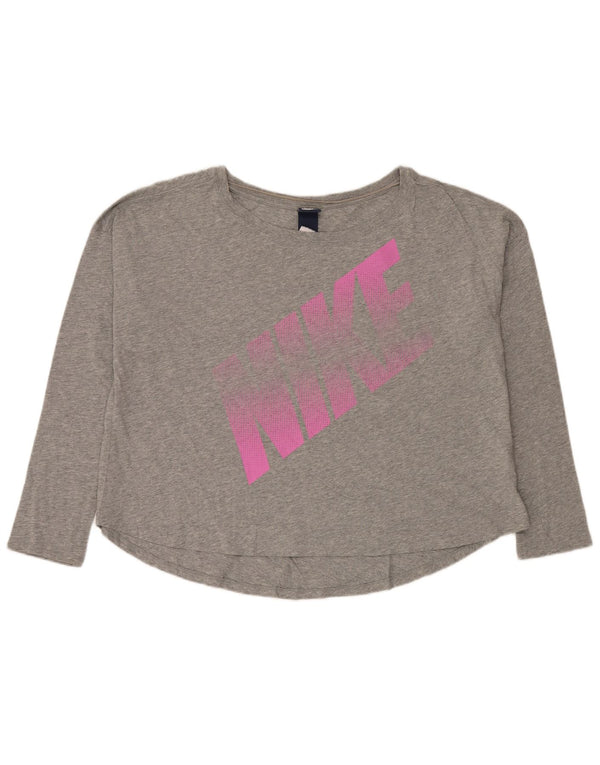 Женский укороченный топ с длинным рукавом Nike Oversized с графическим рисунком UK 18 XL, серый в крапинку