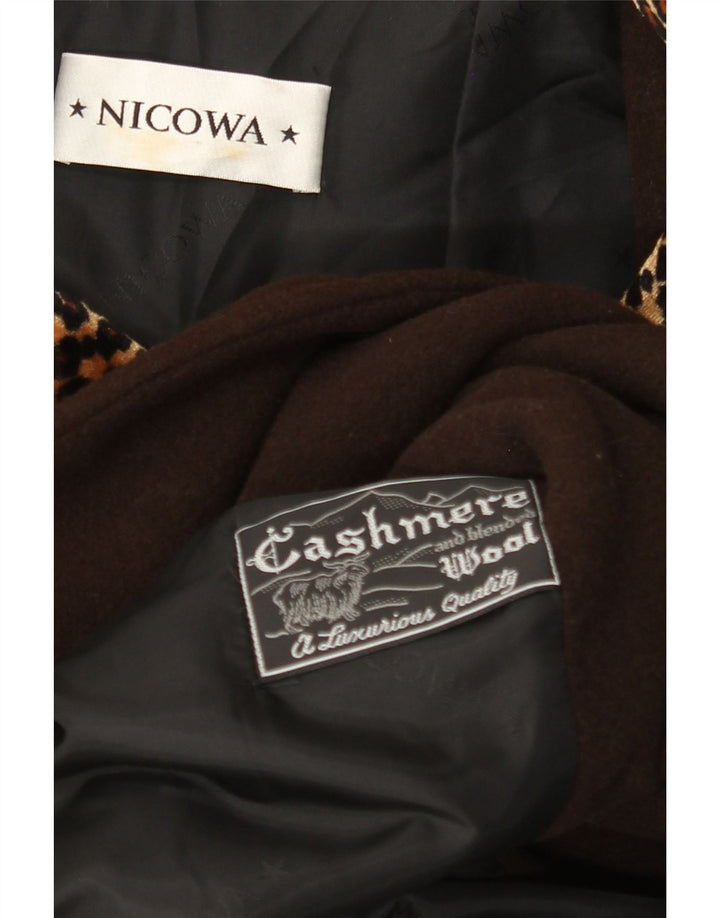 NICOWA Womens Double Breasted Coat UK 18 XL Brown Animal Print Cashmere