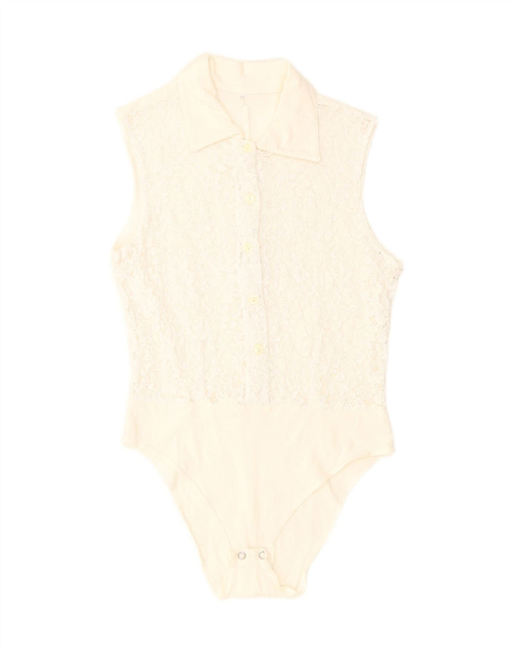 VINTAGE Womens Bodysuit IT 44 Medium Off White Cotton Vintage Vintage and Second-Hand Vintage from Messina Hembry 
