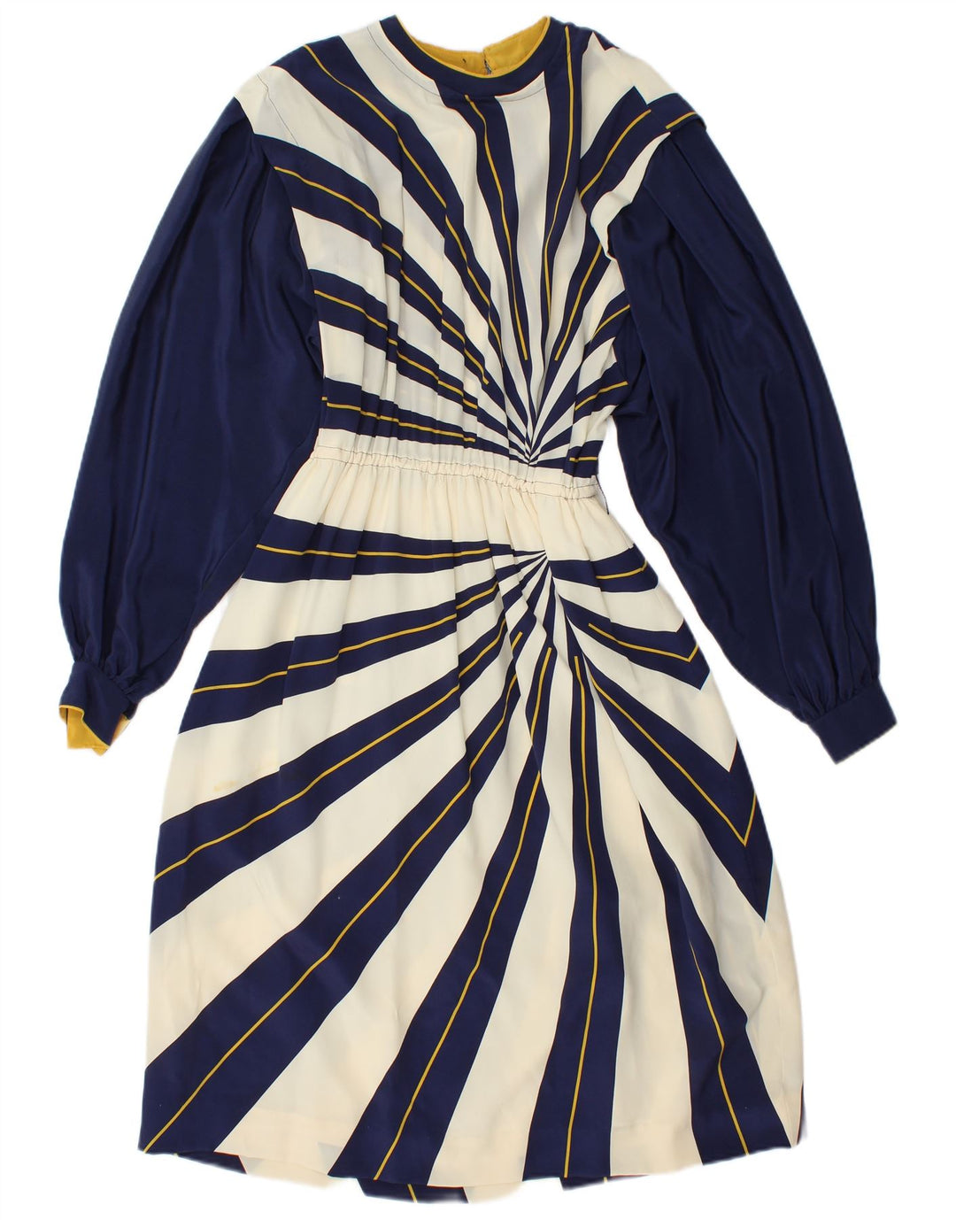 ВИНТАЖНОЕ женское платье А-силуэта с длинным рукавом IT 42, средний темно-синий в полоску