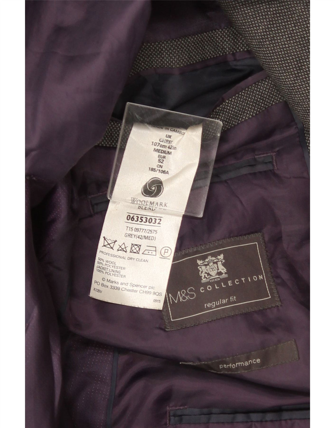 Мужской пиджак стандартного кроя с 2 пуговицами Marks & Spencer UK 42, большой серый