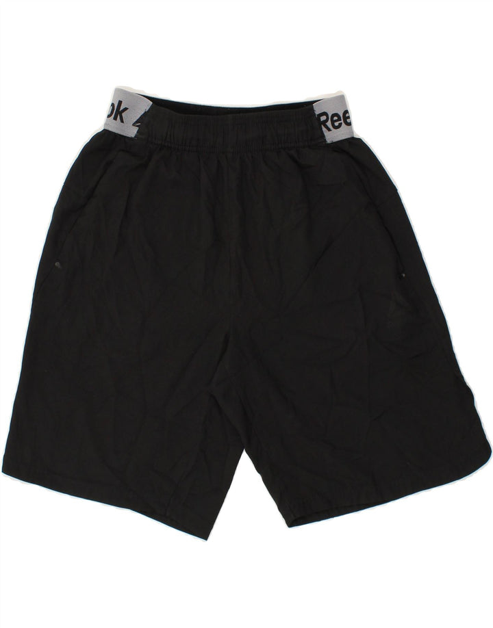 REEBOK Boys Graphic Sport Shorts 13-14 Years Small Black Vintage Reebok and Second-Hand Reebok from Messina Hembry 