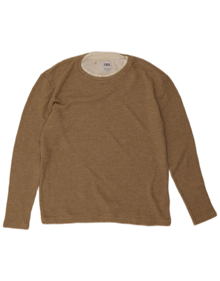 Мужской топ Zara с длинным рукавом, маленький, бежевый, хлопок