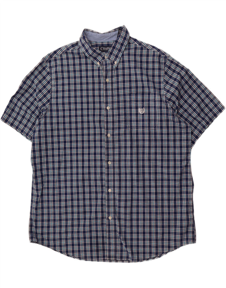 CHAPS Mens Short Sleeve Shirt 2XL Navy Blue Check Cotton