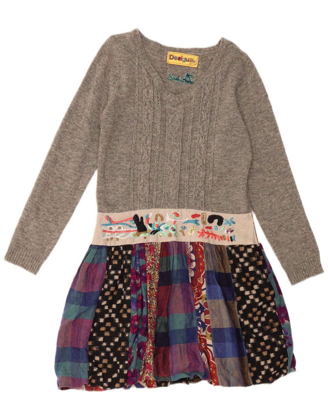 Женское платье-джемпер DESIGUAL с длинными рукавами EU 44 XL, серый лоскутный лен