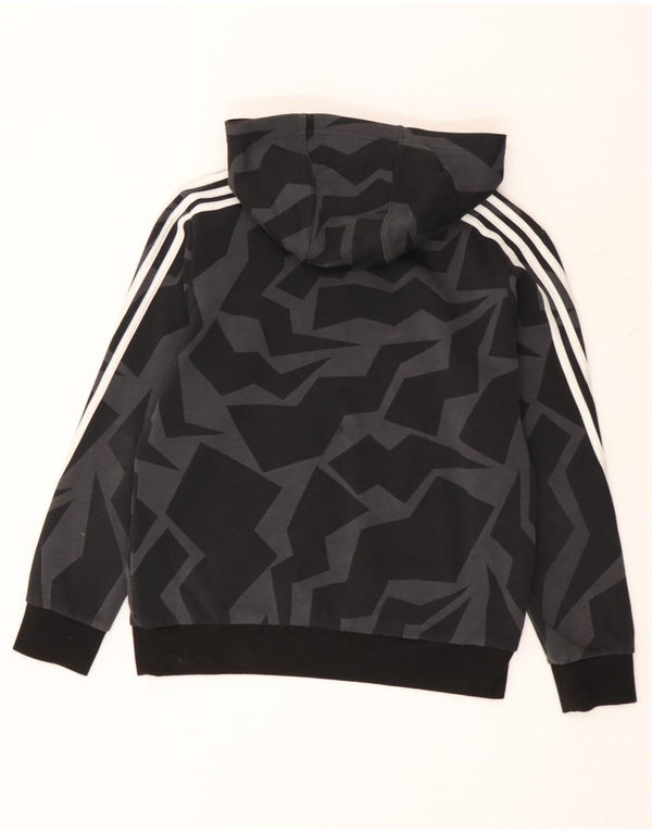Adidas Boys Hoodie Jumper 13-14 Years Black Geometric Cotton
