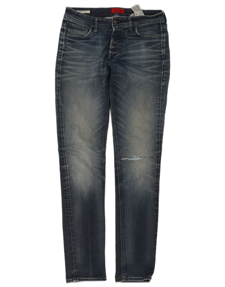 Мужские потертые узкие джинсы GLENN Jack & Jones W30 L32, синий хлопок