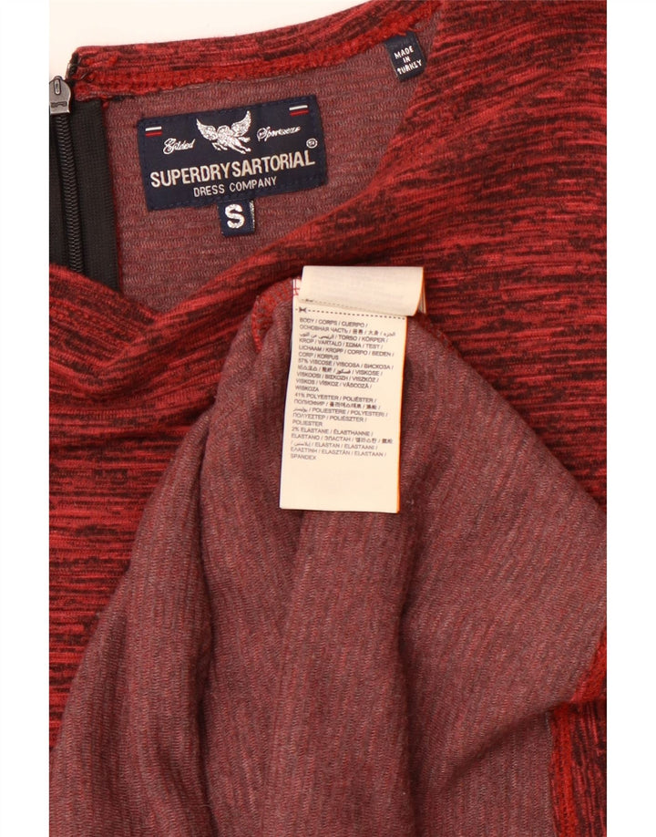 Женское облегающее платье SUPERDRY с длинными рукавами, Великобритания, 8, маленькое бордовое, в крапинку