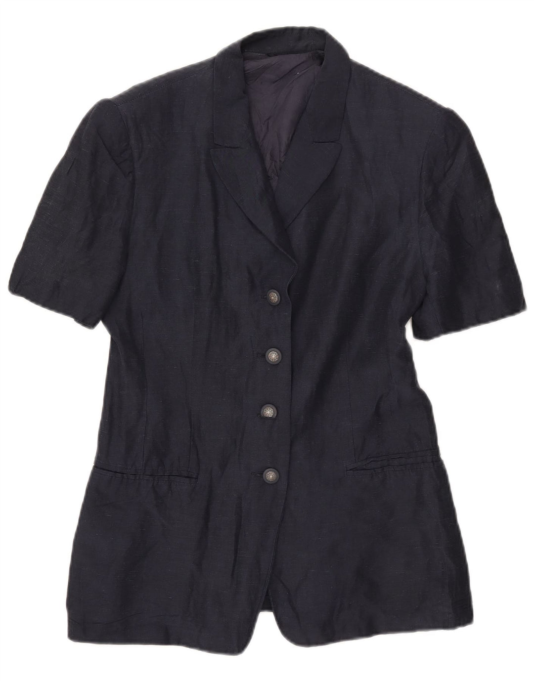 Винтажный женский пиджак с коротким рукавом и 4 пуговицами, Великобритания, 16, большой темно-синий