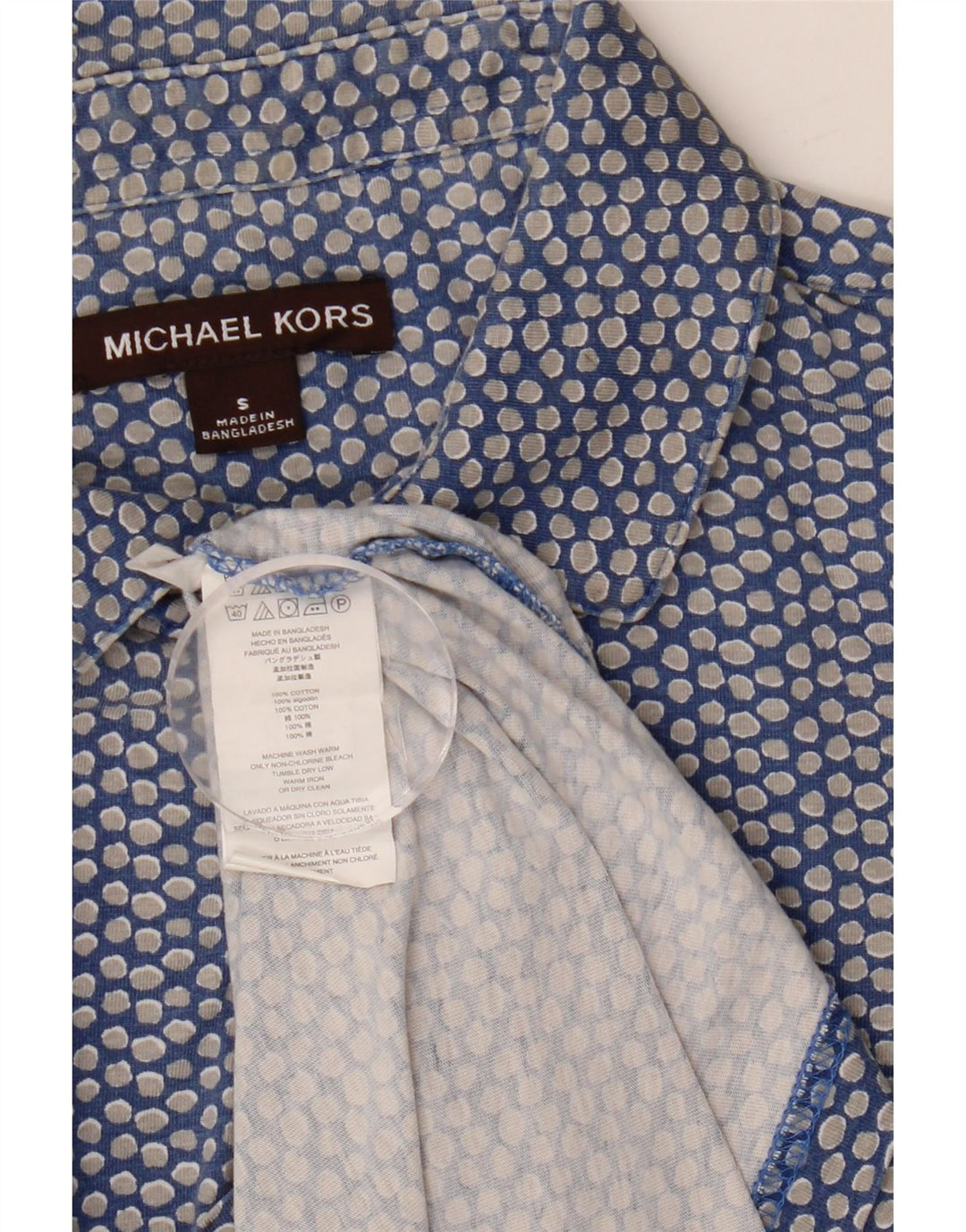 Michael Kors Мужской пуловер с коротким рукавом, маленькая синяя пятнистая хлопковая рубашка