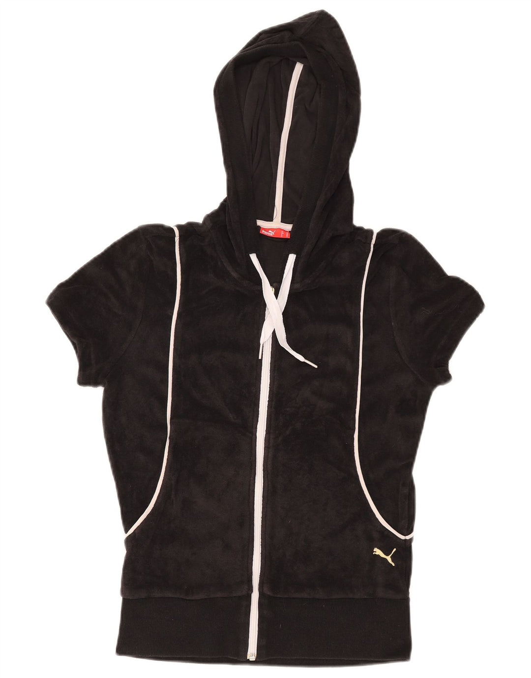 PUMA Женский бархатный свитер с капюшоном на молнии с короткими рукавами UK 12, средний черный