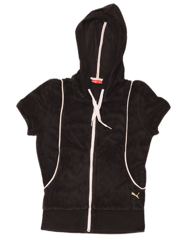 PUMA Женский бархатный свитер с капюшоном на молнии с короткими рукавами UK 12, средний черный