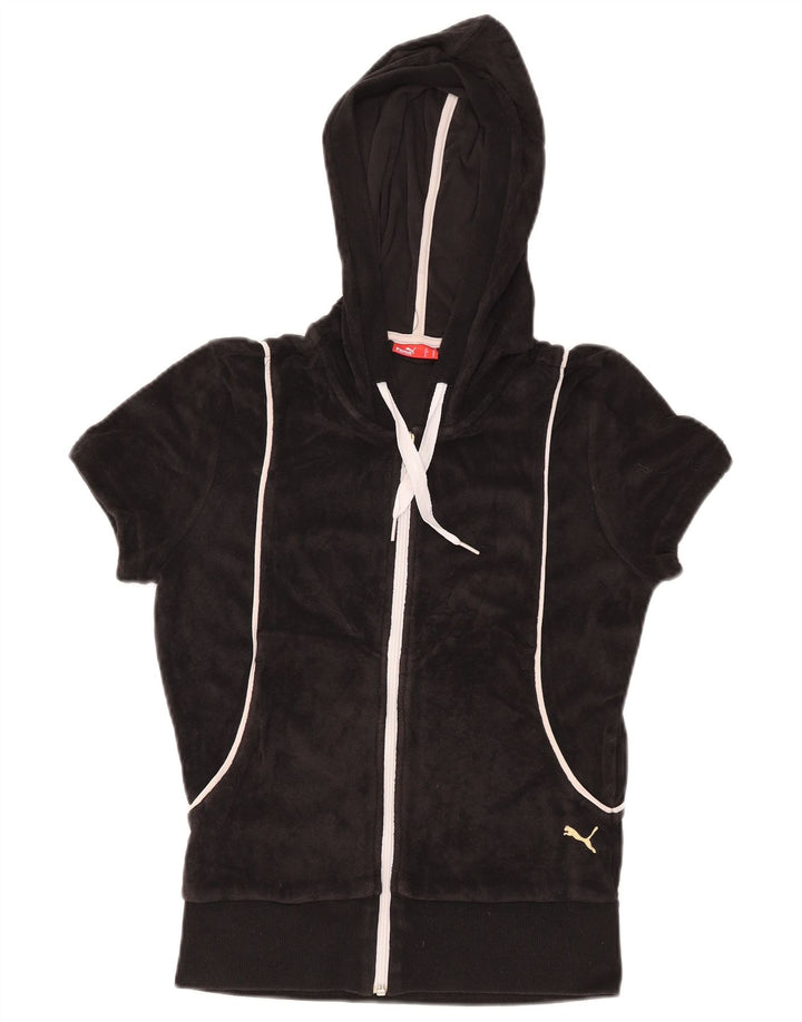 PUMA Женский бархатный свитер с капюшоном на молнии с короткими рукавами UK 12, средний черный