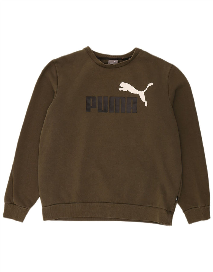 Мужской свитшот с рисунком PUMA, большой хлопковый джемпер цвета хаки
