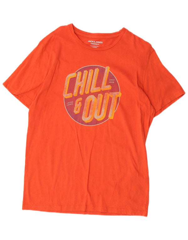 Мужская футболка с рисунком JACK & JONES стандартного кроя, хлопковый топ среднего оранжевого цвета