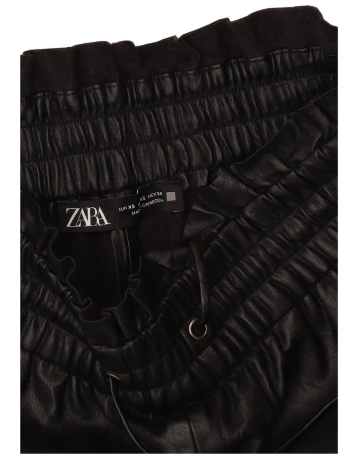 Женские укороченные широкие брюки из искусственной кожи ZARA XS W25 L20, черные