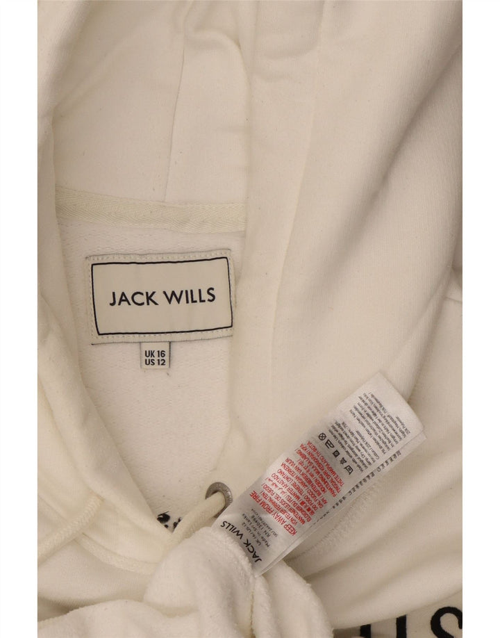 JACK WILLS Женский свободный джемпер с капюшоном с рисунком UK 16, большой белый хлопок