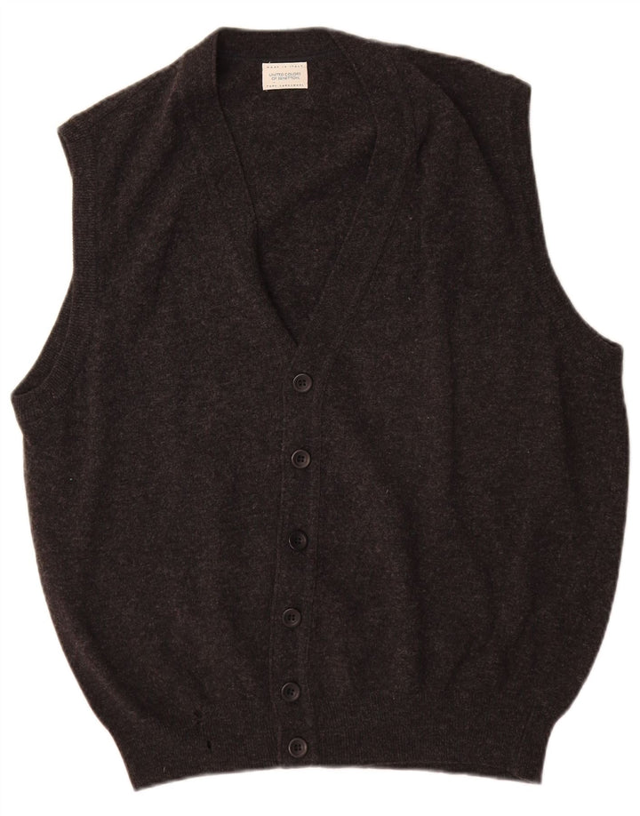 Мужской кардиган без рукавов Benetton, средний серый из натуральной шерсти