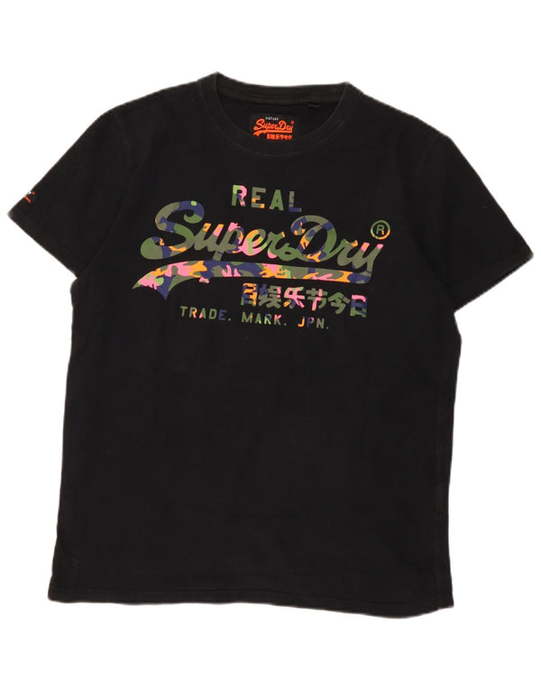 Женская футболка с рисунком Superdry Top UK 16, большой черный хлопок