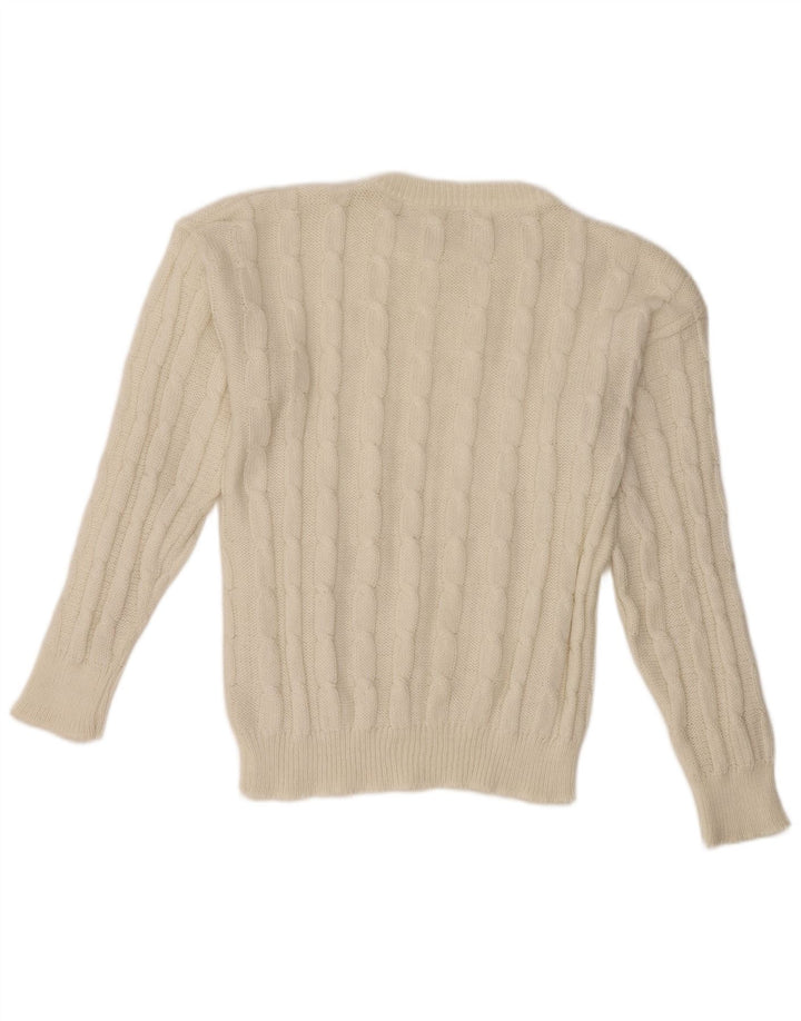 ВИНТАЖНЫЙ женский джемпер с круглым вырезом, Великобритания 14, средний размер, белая шерсть