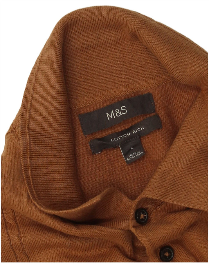 Мужской джемпер с воротником-поло Marks & Spencer, большой коричневый хлопковый свитер