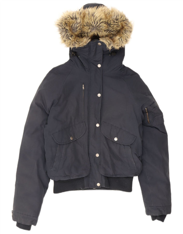 Женская стеганая куртка Woolrich с капюшоном UK 12, средний темно-синий хлопок