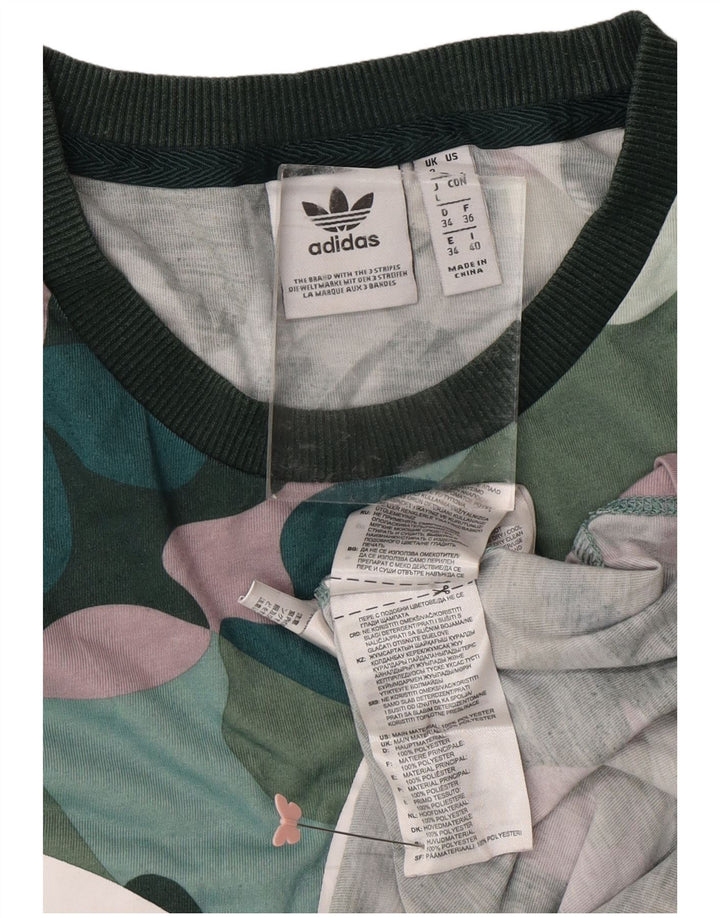 ADIDAS Womens Graphic T-Shirt Top UK 8 Small Green Camouflage Polyester Vintage Adidas and Second-Hand Adidas from Messina Hembry 