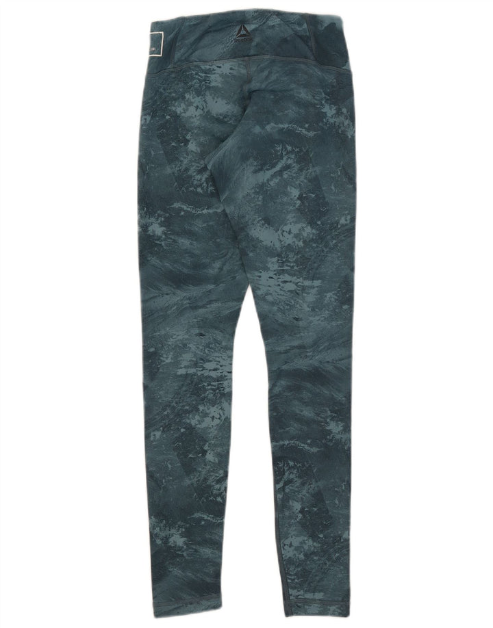 Женские леггинсы Reebok Speedwick с абстрактным узором, Великобритания, 4/6 XS, синие, полиэстер